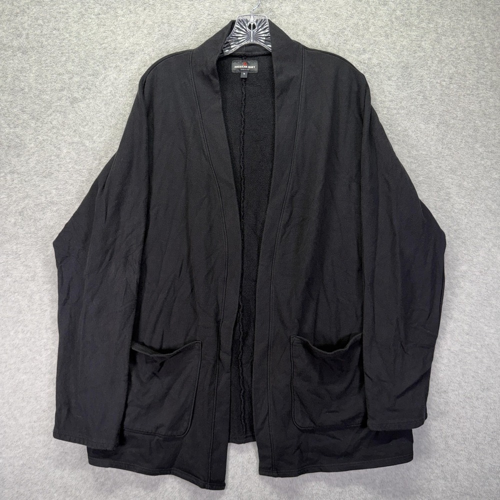 American Giant Cardigan Sweater Womens Medium Black Open Front Terry USA